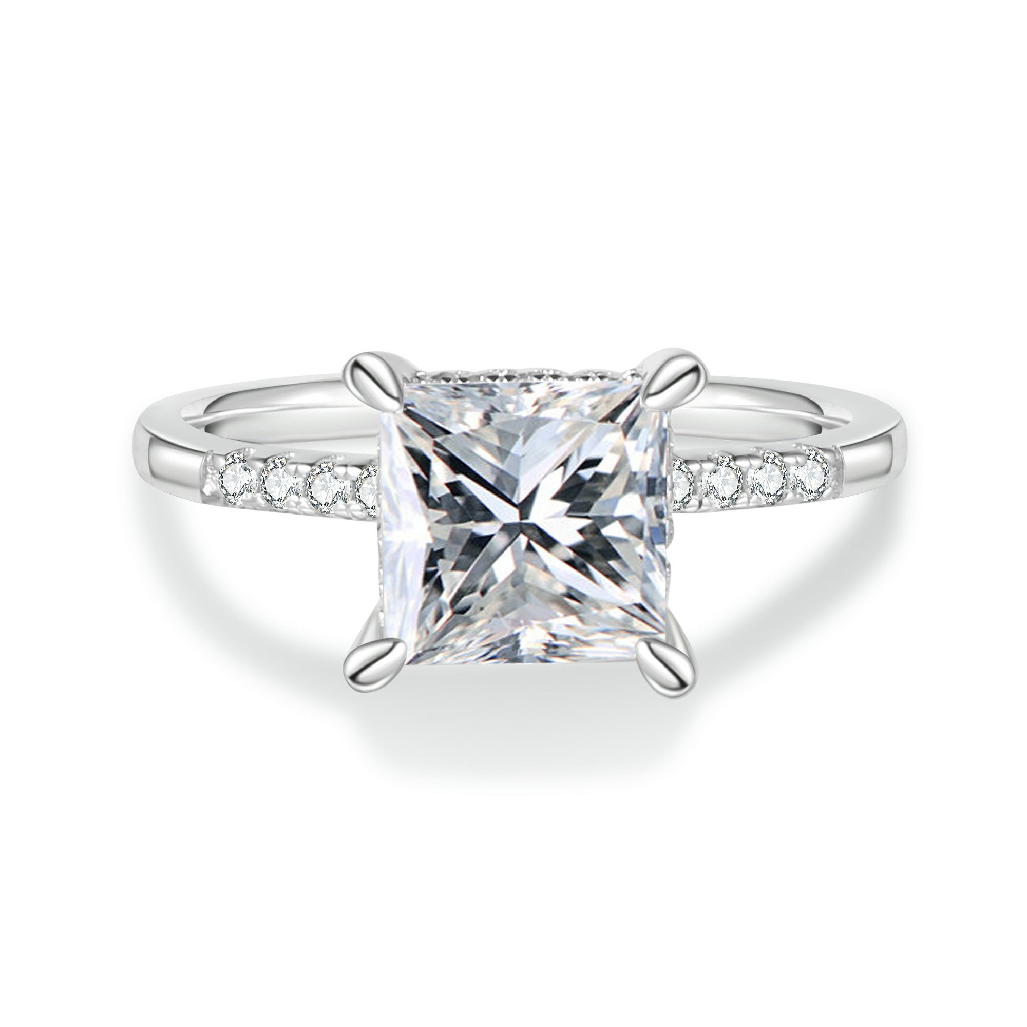 Princess Cut Moissanite Engagement Ring With Halo