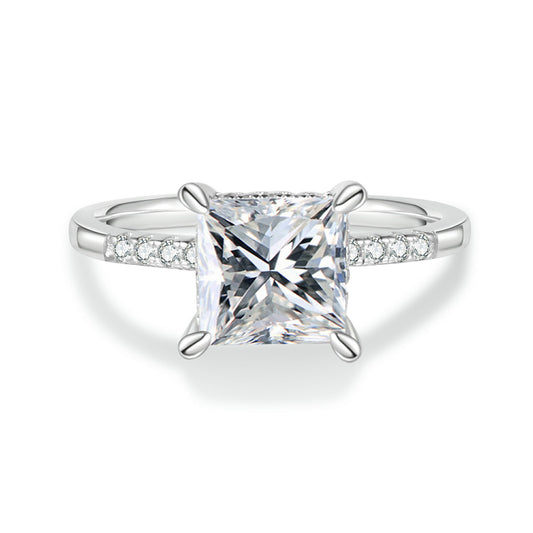 Princess Cut Moissanite Engagement Ring With Halo
