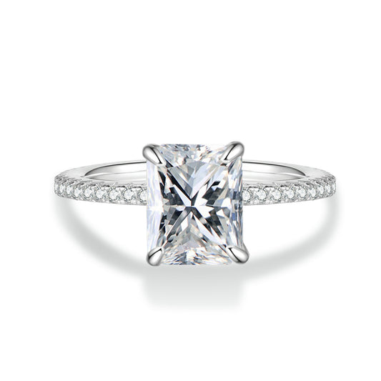 Radiant Cut Moissanite Engagement Ring With Eternity Band