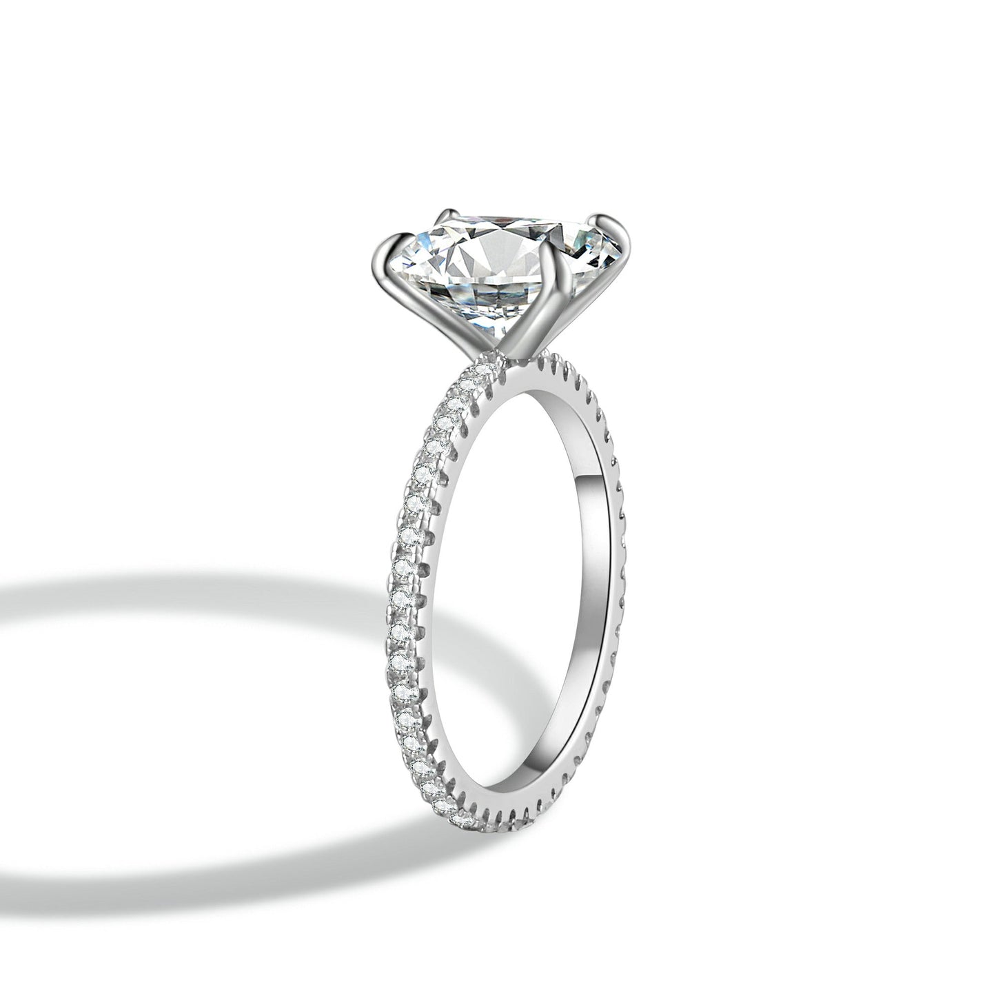 Radiant Cut Moissanite Engagement Ring With Eternity Band