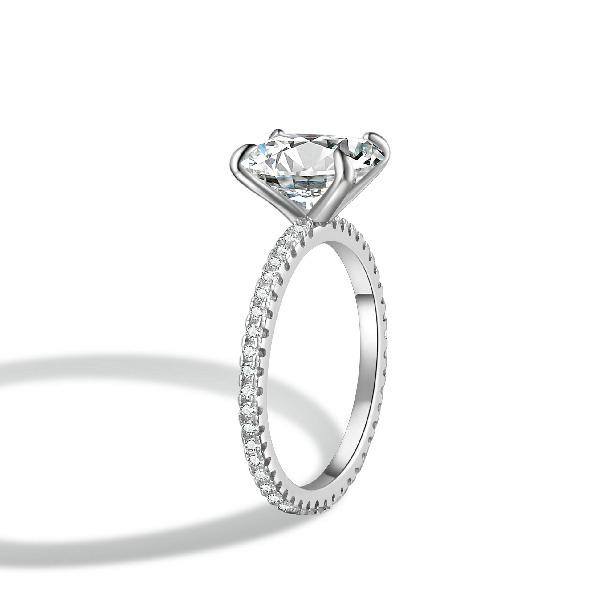 Radiant Cut Moissanite Engagement Ring With Eternity Band