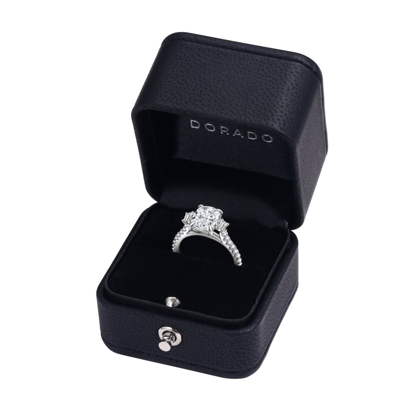 Three Stone Cushion Moissanite Engagement Ring