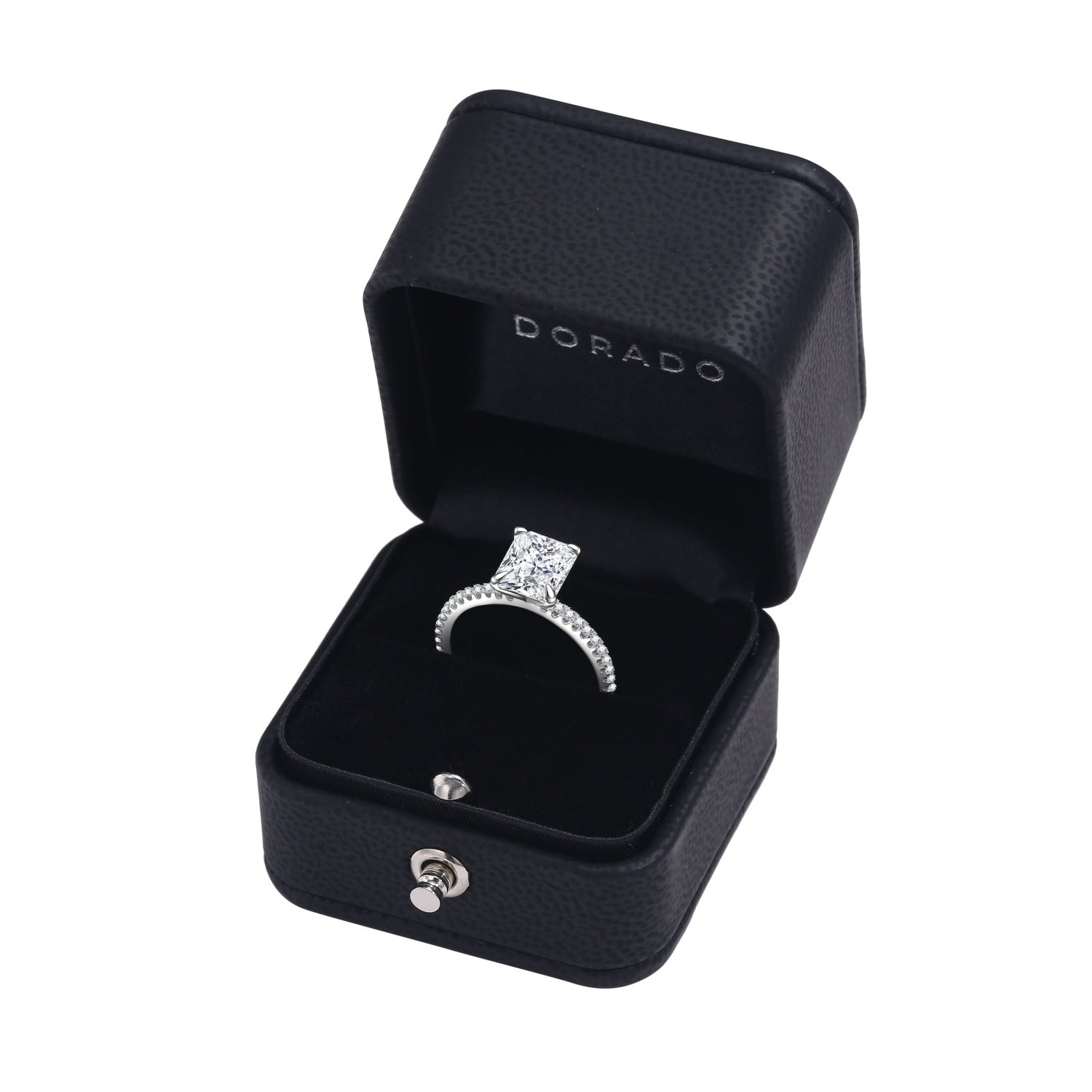Radiant Cut Moissanite Engagement Ring With Eternity Band